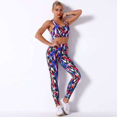 China Wholesale 2021 New Design OEM Fitness Exercise Yoga Set Tie Dye Print Crop Top Breathable With Pants Women 2 Piece Yoga Set for sale