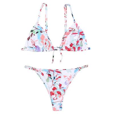 China Wholesale Breathable Floral Print Two Piece Bikini Set Thong Back Ties Beach Wear Swimwear Fitness Swimwear For Women for sale