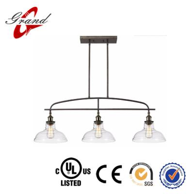 China Hot Sale 3 Lights Kitchen Glass Linear Island Pendant Lighting Vintage Lamp Chandelier Lights for sale