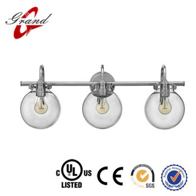 China Modern Hot Seller Chrome 29.5 Inch Three Inch Bath Light Fixture With Clear Globe /Vintage Glass Wall Lamp for sale