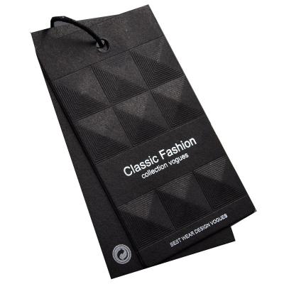 China Cheap Luxury Custom Made Black Card Texture Hang Tags With String For Paper Clothing Wholesale Viable for sale