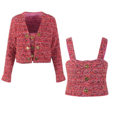 China Red Tassel Women's Set Women's Anti-Pilling Tweed Suit Women's Wool &Blends Crop Top and Blazer Set Cardigan for sale