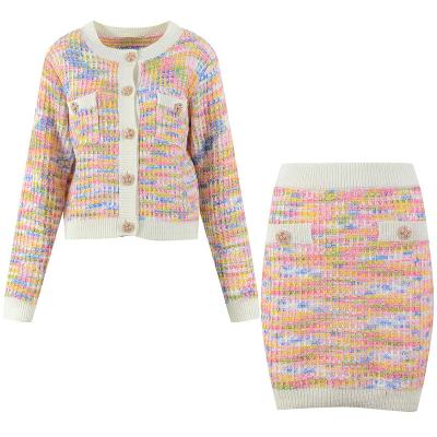 China High fashion crop sweater sweet skirt set high quality cashmere women cashmere set cashmere wool sweater for sale