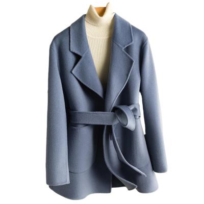 China New milk cashmere tea belt winter breathable hot sale double-sided coat women's low price woolen coat for sale