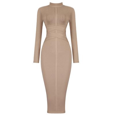 China Breathable High Quality Sexy Long Sleeve Dress Bodycon Ladies Bandage Rayon Tight Stretch Bandage Dresses for sale