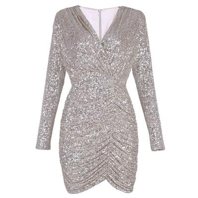 China Elegant Champagne Sequin Dress Annual Party Evening Party Gown High-end Quality Anti-static Prom Dresses for sale