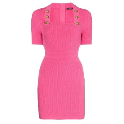 China High Quality Square Collar Anti-wrinkle Gold Buttons Bodycon Bandage Dress Ropa De Mujer Knitted Elegant Dresses for sale