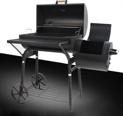 China Easily Assembled Commercial Convenient Professional Barrel BBQ Charcoal Grill with Steel Side Shelf and Cooking Grate for sale