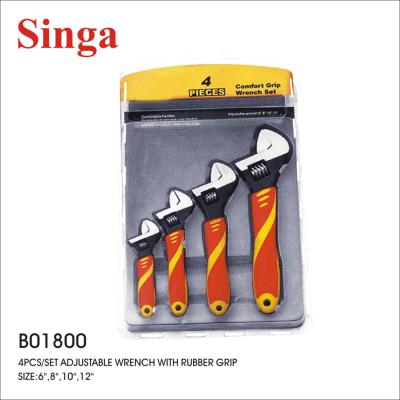 China Best Selling 4PCS Carbon Steel Singa Color Double Adjustable Wrench Miscellaneous Grip Handle Big Opening Rubber Wrench for sale