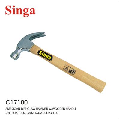 China Singa Professional High Quality Genuine Hickory American Kind Claw Hammer Claw Hammer With Wooden Handle for sale