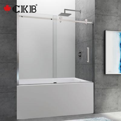 China Modern CKB High Quality Bathroom Stainless Steel Brushed Nickel Matt Black Chrome Sliding Frameless Bathtub Door for sale