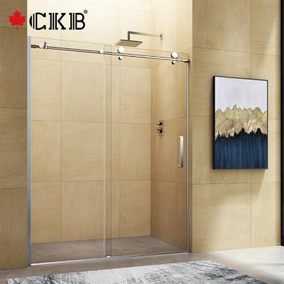 China Modern Wholesale Stainless Steel Handle Frameless Sliding Tempered Glass Bathroom Shower Door for sale