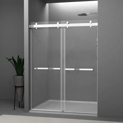 China Modern CKB Wholesale Chrome Brushed Nickel Matt Black Tempered Glass Frameless Sliding Bathroom Shower Door for sale