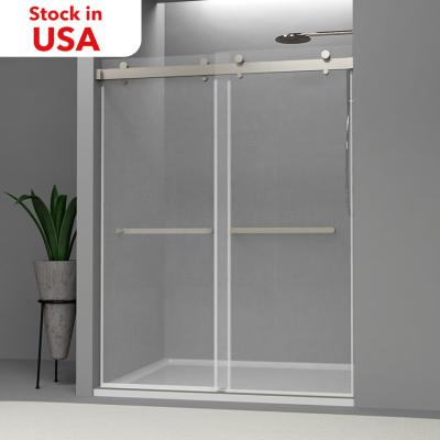 China Modern CKB Stock In USA Brushed Nickel Matt Black Chrome Frameless Stainless Steel Sliding Shower Door for sale