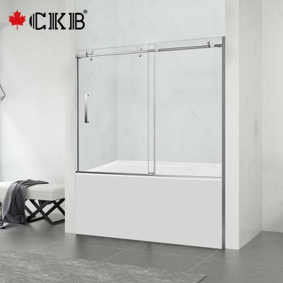 China Modern OEM ODM Matt Black Chrome Tempered Glass Hotel Villa Bathroom Frameless Sliding Bathtub Door for sale