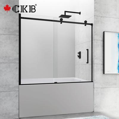 China Modern CKB Stainless Steel Handle Clear Iron Tempered Glass Sliding Door Frameless Shower Room for sale