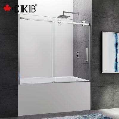 China Modern OEM ODM Brushed Nickel Chrome Matt Black Frameless Tempered Glass Sliding Bathroom Bathtub Doors for sale