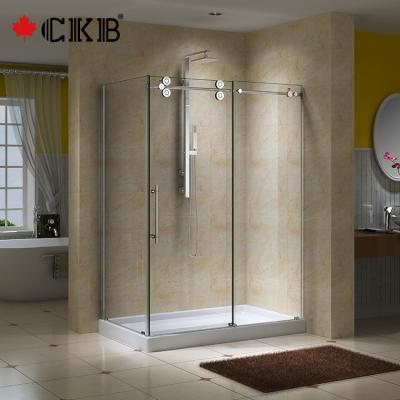 China Contemporary High Quality Bathroom Brushed Nickel Clear Glass Sliding Frameless Chrome Shower Door for sale