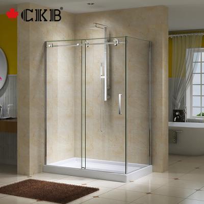 China Contemporary OEM ODM Rectangular Matt Black Accessories Clear Glass Frameless Bathroom Sliding Shower Door for sale