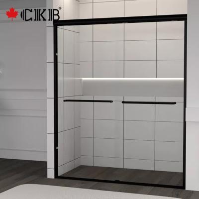 China Modern CKB Brushed Nickel Matt Black Chrome Tempered Glass Bathroom With Frame Sliding Shower Door for sale