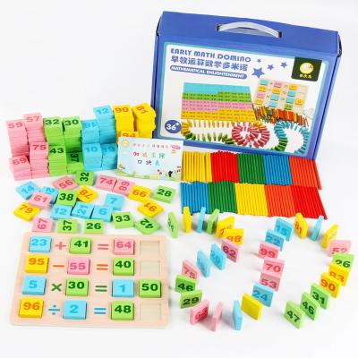 China 2020 Hot Selling New Design Digital Math Eco-friendly Material KidsTeaching Creative Wooden Dominoes Aids Education Enlightenment Wooden Toys for sale