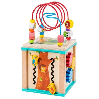 China Teaching Tools Hot Wholesale Multifunctional Novelty 4-Side Wooden Beaded Treasure Box Toys New Released Cartoon Animal Kids Educational Toys for sale