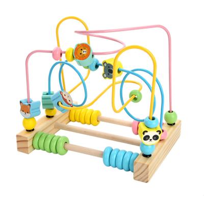 China Eductional Toys Hot Wholesale Animal&Fruit Multifunctional Round Wooden Beads Educational Toys Practical Skills Children Wooden Developing Picture for sale