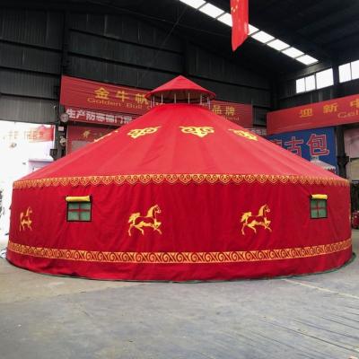 China Portable 10 Meters Diameter Steel Large Frame Tent With Wooden Door Mongolian Yurt for sale