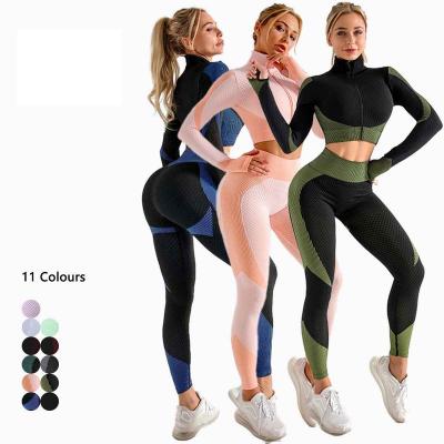 China 2021 Breathable New Color Fitness Suit Gym Suit Seamless Long Sleeve Jacket Bottoming Woman Clothes Yoga Suit for sale