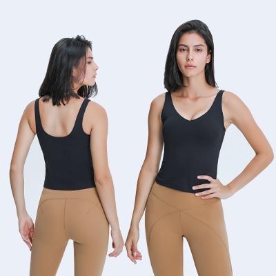 China 2021 New Arrival Breathable V-Neck U Back Sexy Tank Crop Yoga Wear Top For Women With Removable Pads for sale