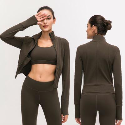 China Winter High Quality Breathable Stand Up Yoga Collar Double Layers Sanded Casual Sports Women Zippered Jackets for sale