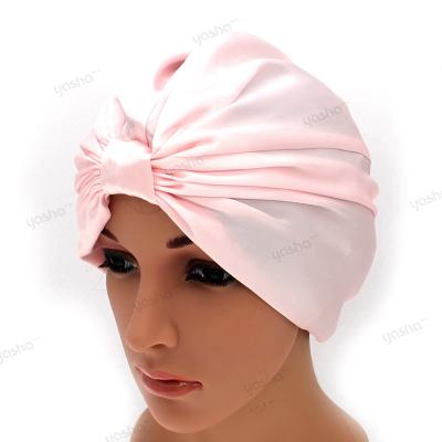 China Bow tie design 16 19 22 real silk satin double layer hood colorful bonnet 22 sleep with logo for sale