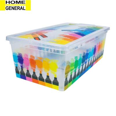 China CLEAR GENERAL RECTANGLE SUSTAINABLE STORAGE IML PLASTIC STORAGE BOX WITH FULL PRINT PLASTIC TOY BOX WITH LID IML CONTAINER for sale