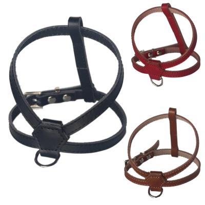 China Custom Manufacturers Pet Wholesale Reflective Pure Leather Chest Harness Small Dog Leash Cat And Dog Harness Leather Vest for sale