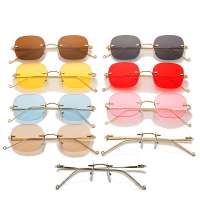 China Fashion Sunglasses Vintage Variety Rimless Square Color Lens Yellow Sunglasses 8822 for sale