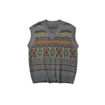 China New Fashionable Anti-wrinkle Custom Knitted Sweater V-Neck Jacquard Sweater Men Sleeveless Sweater Vest for sale