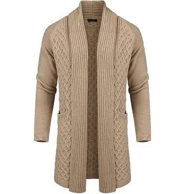 China Anti-wrinkle OEM factory customization men's cardigan sweater long knit jacket wool shawl collar thermal coat for sale