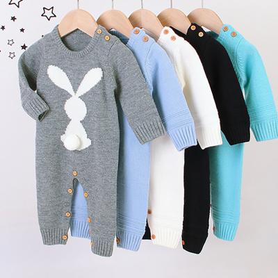 China Cute Cotton Newborn Clothes Spring Sleeve Button Jumpsuit Infant Baby Long Knitted Romper Baby Clothing Crawling Suit for sale