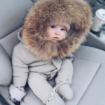 China Cute Baby Rompers Knitted Toddler Kids Playsuits Solid Tops Hooded Infant Overalls Kids Girls Autumn Long Sleeve Newborn Boys Clothes for sale