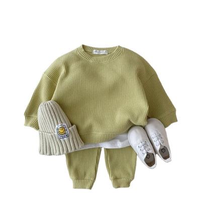 China Anti-Static Newborn Baby Clothes 2 Pcs Set Knitted Walf Checks Cotton Baby Kids Custom Customize Kids Sweater Knitted Two Piece Set for sale