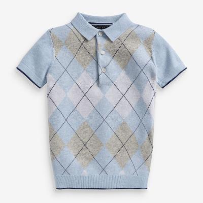 China Custom Knitted OEM Anti Shrink Factory Sweater Collision Color Splicing Argyle Pattern Polo Shirt For Boy's School Style Casual T-shirt for sale