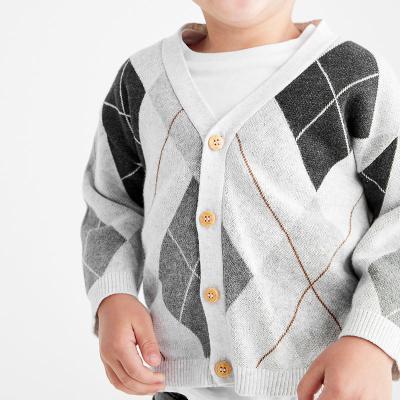 China Anti-wrinkle OEM factory customization kids knitting Argyle Pattern Button Through Plus size sweaters child cardigan for boys for sale