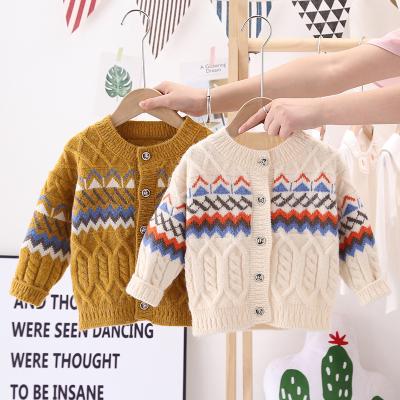 China Cute Boy Cartoon Anti-Shrink Jacquard Knit Long Sweater Jumper Boys Oversize Cardigan V-Neck Sleeve Cable Sweater for sale