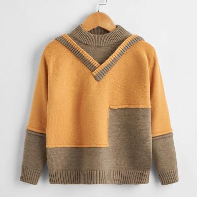 China Anti-wrinkle OEM factory customization boys mock neck Two Tone Knit Sweater Boys Plus size sweaters for sale