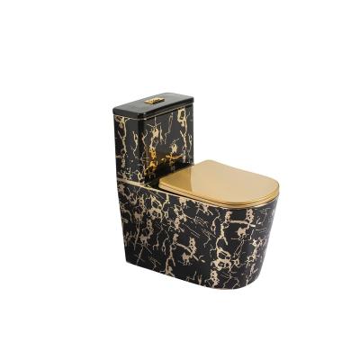 China Chaozhou Modern Factory High Quality Black And Gold S Trap Wc Ceramic Bathroom Modern Electroplating One Piece Toilet for sale