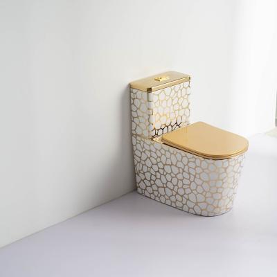 China Chaozhou Modern Bathroom Factory Commode Wate Cabinet Electroplate Gold Ceramic One Piece Toilet for sale