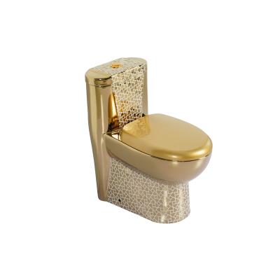 China Full Ceramic Luxury Modern Hotel Gold Siphonic Strap WC Flush One Piece Toilet for sale