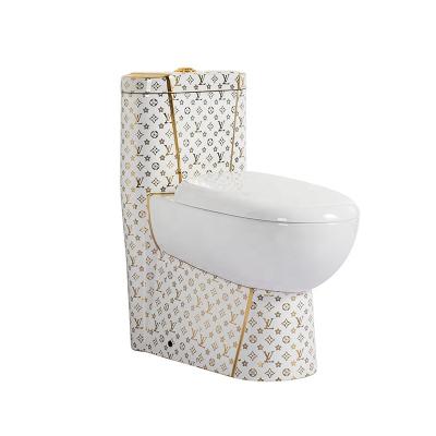 China Modern Luxury Siphonic Siphonic Floor Standing Strap Gold Color Chaozhou Ceramic Wc One Piece Electroplating Toilet for sale