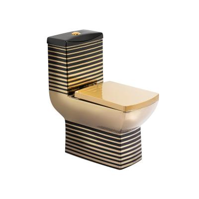 China Modern High End Luxury Gold Plated Bathroom Floor Standing Ceramic Electroplating One Piece Toilet for sale