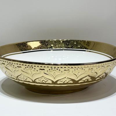 China Modern High Quality Unique Gold Design Style Gold Hand Luxury Ceramic Bathroom Sink for sale